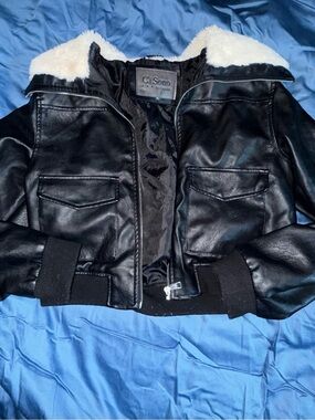 Ci Sono Black Faux Leather Jacket with White Sherpa Collar